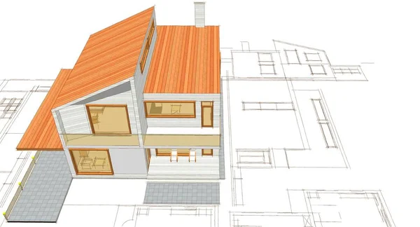 Plano Casa Fachadas Desenho Arquitetônico Ilustração — Fotografia de Stock