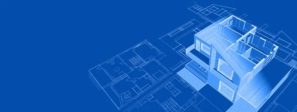 Dom Plan Fasady Architektoniczny Szkic Ilustracja — Zdjęcie stockowe