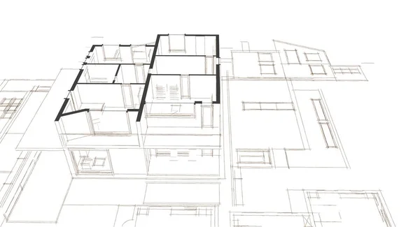 Plano Casa Fachadas Desenho Arquitetônico Ilustração — Fotografia de Stock