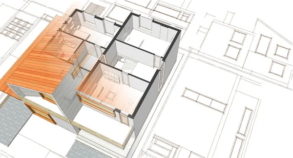 Dom Plan Fasady Architektoniczny Szkic Ilustracja — Zdjęcie stockowe