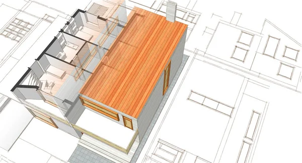 Plano Casa Fachadas Desenho Arquitetônico Ilustração — Fotografia de Stock