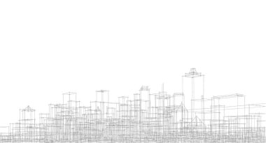 Modern şehir panoraması 3D illüstrasyon