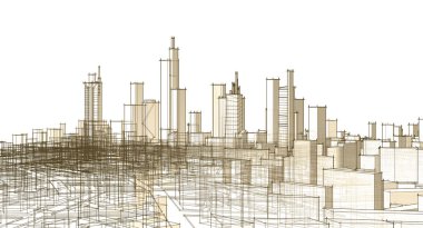 Modern şehir panoraması 3D illüstrasyon