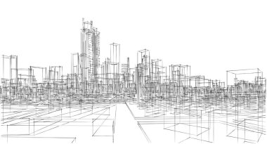 Modern şehir panorama çizimi geometrik konsept
