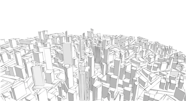 Moderno Panorama Ciudad Bosquejo Concepto Geométrico — Foto de Stock