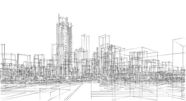 Nowoczesny Szkic Panoramy Miasta Koncepcja Geometryczna — Zdjęcie stockowe