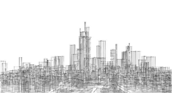 Nowoczesny Szkic Panoramy Miasta Koncepcja Geometryczna — Zdjęcie stockowe