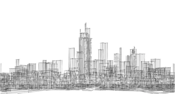 Moderno Panorama Ciudad Bosquejo Concepto Geométrico —  Fotos de Stock