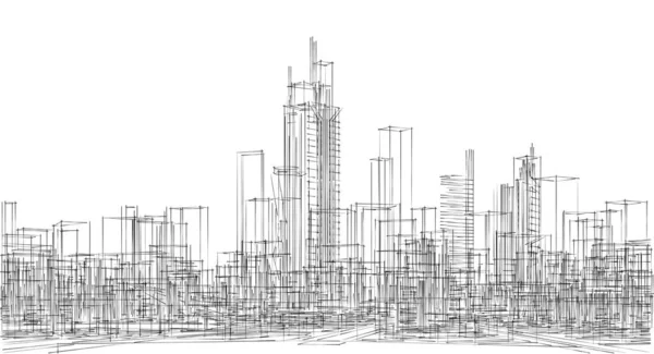 Moderno Panorama Ciudad Bosquejo Concepto Geométrico —  Fotos de Stock