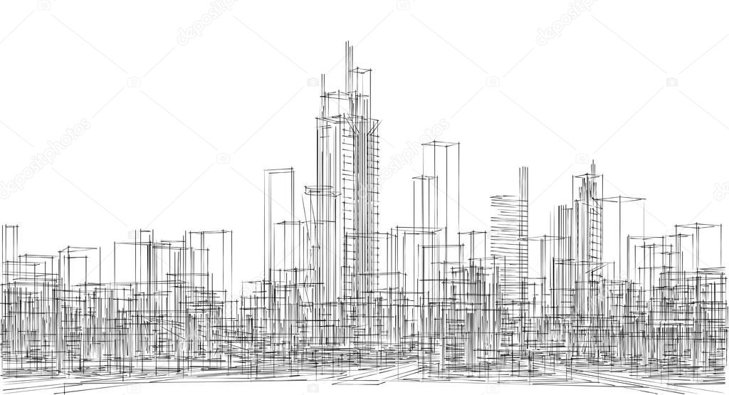 modern city panorama sketch geometric concept