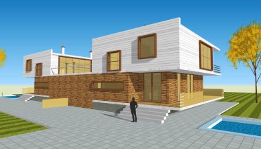 ev mimarisi çizimi 3d illüstrasyon