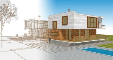 ev mimarisi çizimi 3d illüstrasyon