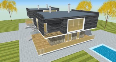 ev mimarisi çizimi 3d illüstrasyon