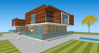 ev mimarisi çizimi 3d illüstrasyon