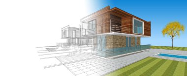 ev mimarisi çizimi 3d illüstrasyon