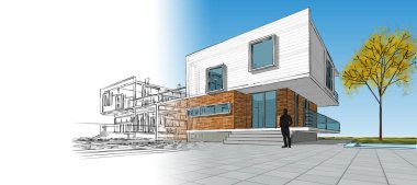 ev mimarisi çizimi 3d illüstrasyon