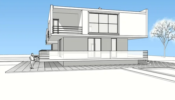 Casa Schizzo Architettonico Illustrazione — Foto Stock