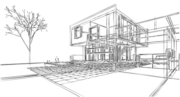 Haus Architektonische Skizze Illustration — Stockfoto