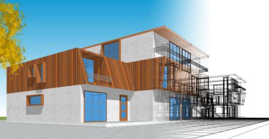 Kasaba mimarisi çizimi 3D illüstrasyon