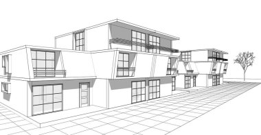 Kasaba mimarisi çizimi 3D illüstrasyon