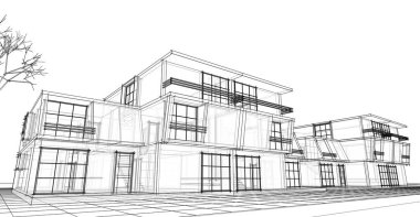 Kasaba mimarisi çizimi 3D illüstrasyon