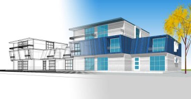 Kasaba mimarisi çizimi 3D illüstrasyon