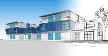 Kasaba mimarisi çizimi 3D illüstrasyon