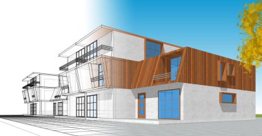 Kasaba mimarisi çizimi 3D illüstrasyon