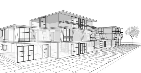 Архитектурный Эскиз Таунхауса Иллюстрация — стоковое фото