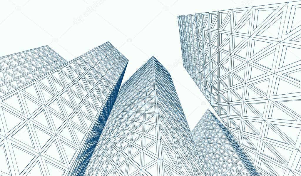 abstract architecture 3d illustration sketch