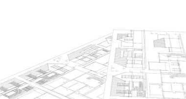 ev mimarisi projesi çizimi 3d illüstrasyon