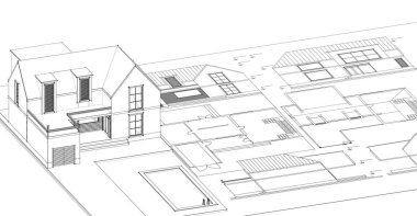 Modern ev çizimi 3d illüstrasyon