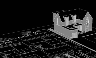Modern ev çizimi 3d illüstrasyon