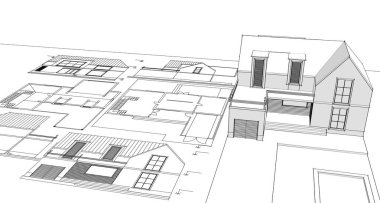 Modern ev çizimi 3d illüstrasyon