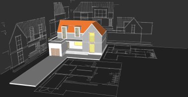 Modern ev çizimi 3d illüstrasyon