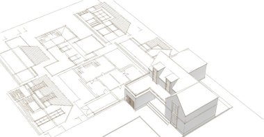 Modern ev çizimi 3d illüstrasyon