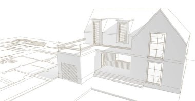 Modern ev çizimi 3d illüstrasyon