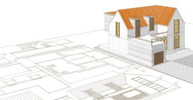 Modern ev çizimi 3d illüstrasyon