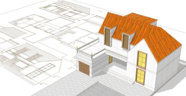 Modern ev çizimi 3d illüstrasyon