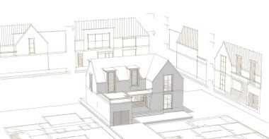 Modern ev çizimi 3d illüstrasyon