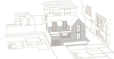 Modern ev çizimi 3d illüstrasyon