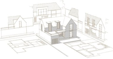 Modern ev çizimi 3d illüstrasyon