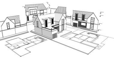 Modern ev çizimi 3d illüstrasyon