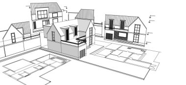 Modern ev çizimi 3d illüstrasyon