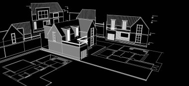 Modern ev çizimi 3d illüstrasyon
