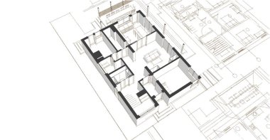 Geleneksel modern ev çizimi 3d illüstrasyon