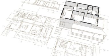 Geleneksel modern ev çizimi 3d illüstrasyon