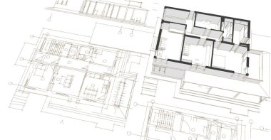 Geleneksel modern ev çizimi 3d illüstrasyon