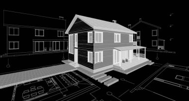 Geleneksel modern ev çizimi 3d illüstrasyon