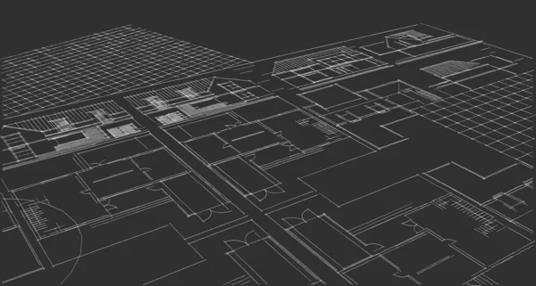 Projekt Architektoniczny Domu Szkic Ilustracja — Zdjęcie stockowe